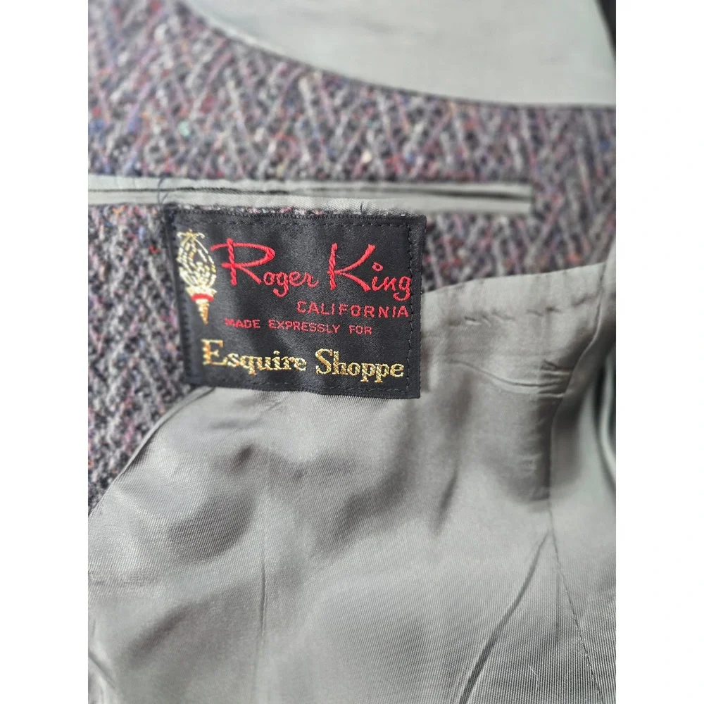 Roger King Wool Sport Coat Mens 40R Herringbone Tweed Gray Blazer EUC